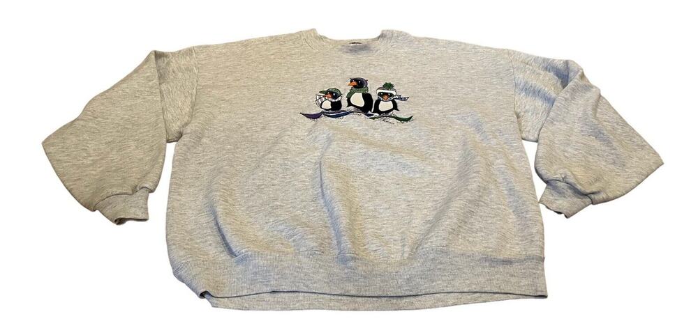 Ladies penguins sweatshirt by Jerzees Gray Size 2X Winter Hats Scarves VTG